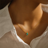 Turquoise Necklace Ring Earrings Set 925 Silver Gemstone Clavicle Chain Jewelry