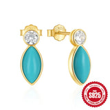 Turquoise Necklace Ring Earrings Set 925 Silver Gemstone Clavicle Chain Jewelry