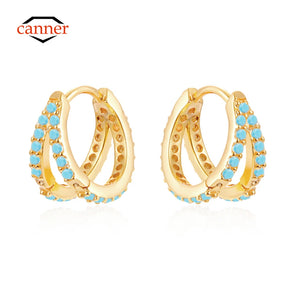 Double Coil Copper Silver Plated Earring Women Hoop Turquoise Wedding Jewelry