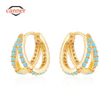 Double Coil Copper Silver Plated Earring Women Hoop Turquoise Wedding Jewelry