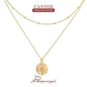 925 Silver Double Wave Round Card Necklace for Women