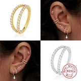 Zirconia Inlaid Cartilage Ear Ring 925 Sterling Silver Huggie Hoop Earring