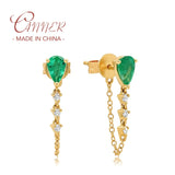 925 Silver Colorful Zircon Tassel Chain Earrings