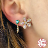 925 Silver Colorful Zircon Tassel Chain Earrings