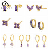 Purple Zirconia Series Hoop Earrings 925 Sterling Silver Jewelry for Women