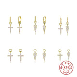 925 Silver Cross Rivet Zircon Charms Pendant DIY Bracelet Necklace Accessory