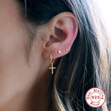 925 Silver Cross Rivet Zircon Charms Pendant DIY Bracelet Necklace Accessory