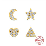 925 Sterling Silver Moon Stud Earrings Set