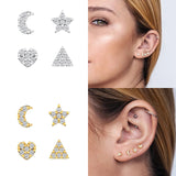 925 Sterling Silver Moon Stud Earrings Set