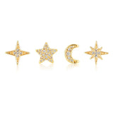 925 Sterling Silver Moon Stud Earrings Set