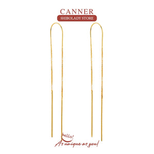 925 Silver Long Tassel Chain Huggie Earrings
