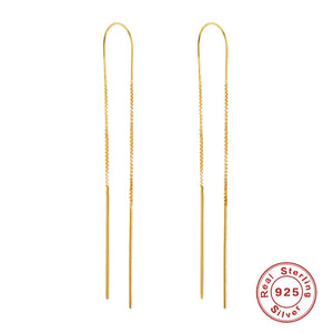 925 Silver Long Tassel Chain Huggie Earrings