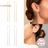 925 Silver Long Tassel Chain Huggie Earrings