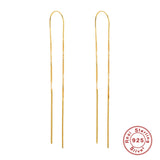 925 Silver Long Tassel Chain Huggie Earrings