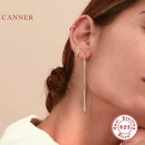 925 Silver Long Tassel Chain Huggie Earrings