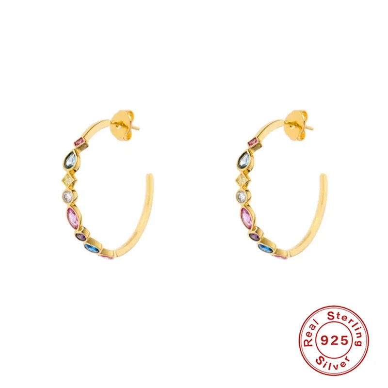 Colorful Zircon 925 Silver Earrings Geometric Pendientes