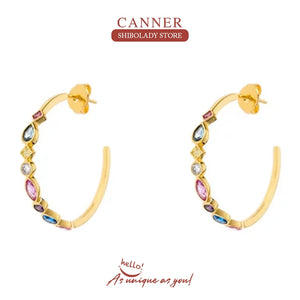 Colorful Zircon 925 Silver Earrings Geometric Pendientes