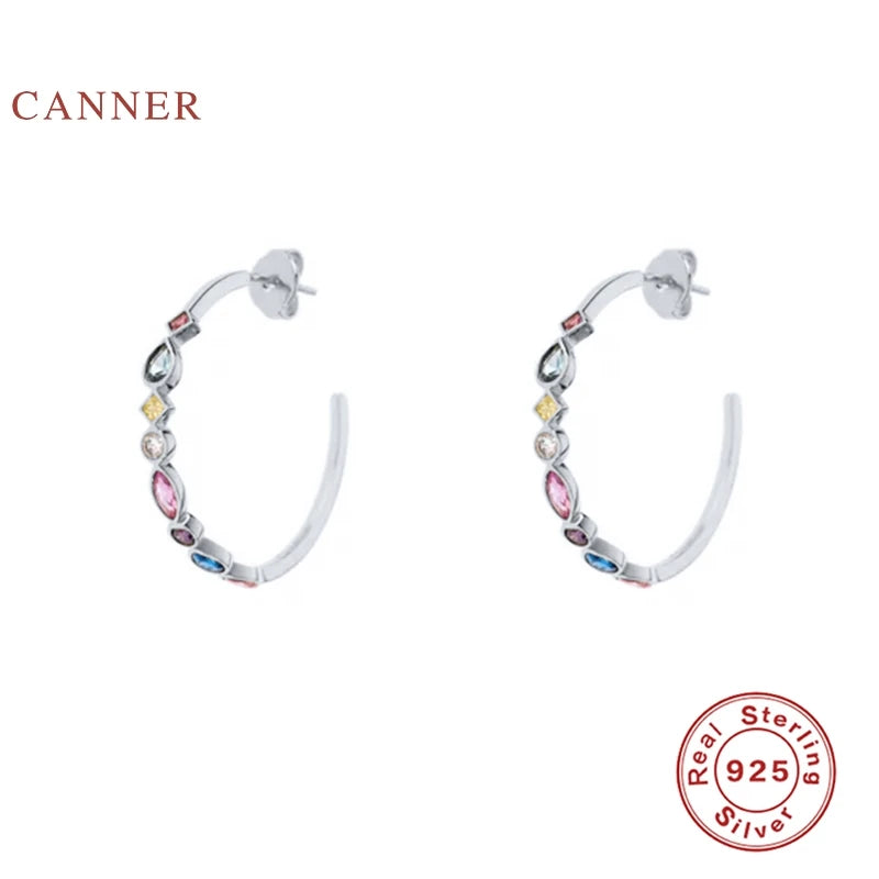 Colorful Zircon 925 Silver Earrings Geometric Pendientes