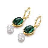 925 Silver Malachite Pearl Pendant Dangle Earrings Women Fine Jewelry
