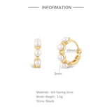 925 Silver Pearl Circle Earrings for Women - Minimalist Hoop Earrings