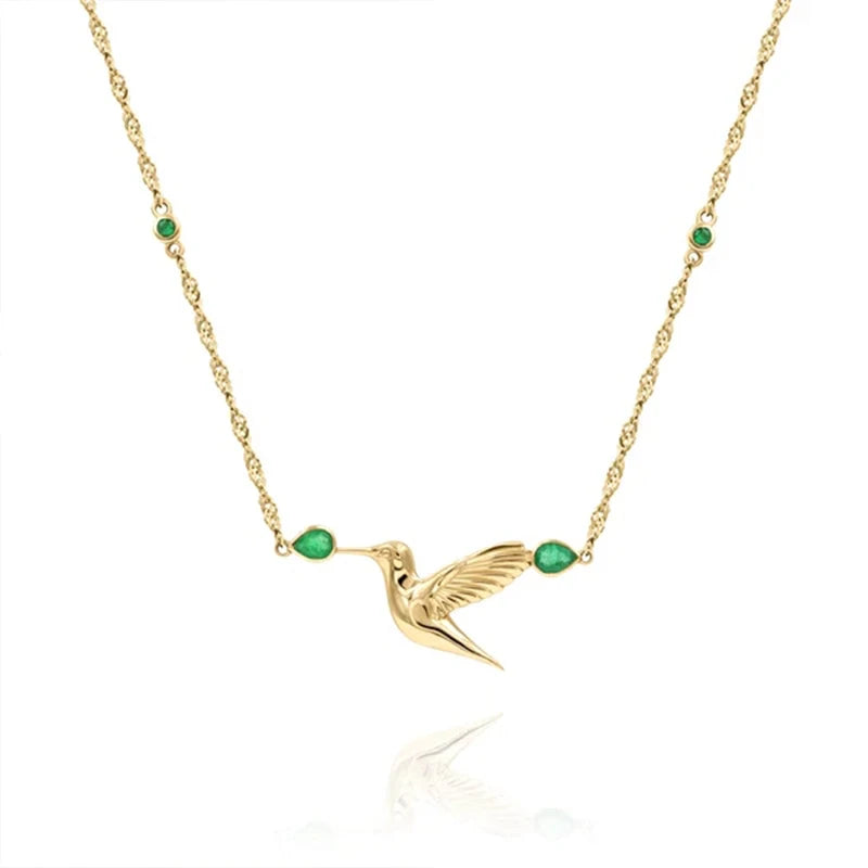 Emerald Bird Necklace 925 Sterling Silver Wedding Choker