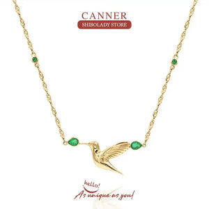 Emerald Bird Necklace 925 Sterling Silver Wedding Choker