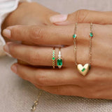 Emerald Heart Necklace 925 Sterling Silver Initial Pendant Long Chain