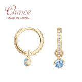 Sterling Silver Sea Zircon Hoop Earrings, Versatile Style