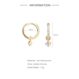 Sterling Silver Sea Zircon Hoop Earrings, Versatile Style