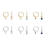 Sterling Silver Sea Zircon Hoop Earrings, Versatile Style