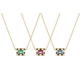 925 Sterling Silver Checkerboard Enamel Drop Zircon Necklace
