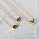 925 Sterling Silver Checkerboard Enamel Drop Zircon Necklace
