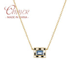 925 Sterling Silver Checkerboard Enamel Drop Zircon Necklace