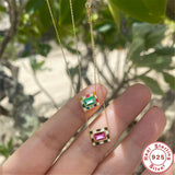 925 Sterling Silver Checkerboard Enamel Drop Zircon Necklace