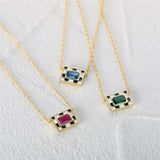 925 Sterling Silver Checkerboard Enamel Drop Zircon Necklace