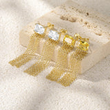 925 Silver Zircon Tassel Drop Earring for Party