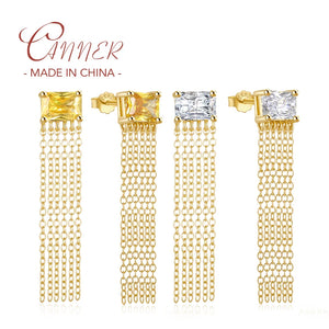 925 Silver Zircon Tassel Drop Earring for Party