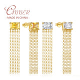 925 Silver Zircon Tassel Drop Earring for Party
