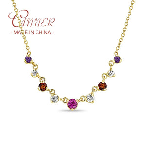 925 Sterling Silver Rainbow Zircon Pendant Necklace