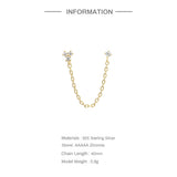 925 Silver Chain Earring Zircon Double Ear Stud Hiphop Jewelry 1pcs