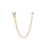 925 Silver Chain Earring Zircon Double Ear Stud Hiphop Jewelry 1pcs