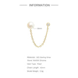 925 Silver Chain Earring Zircon Double Ear Stud Hiphop Jewelry 1pcs