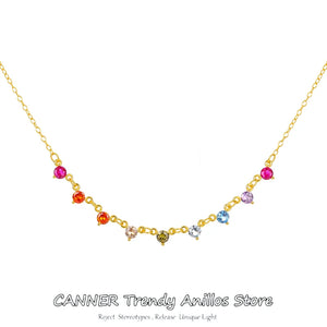 925 Silver Colorful Zircon Clavicle Chain Necklace Choker for Women