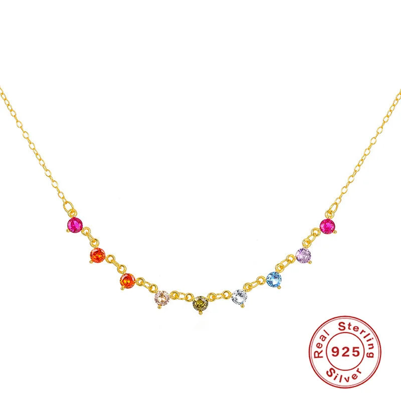 925 Silver Colorful Zircon Clavicle Chain Necklace Choker for Women