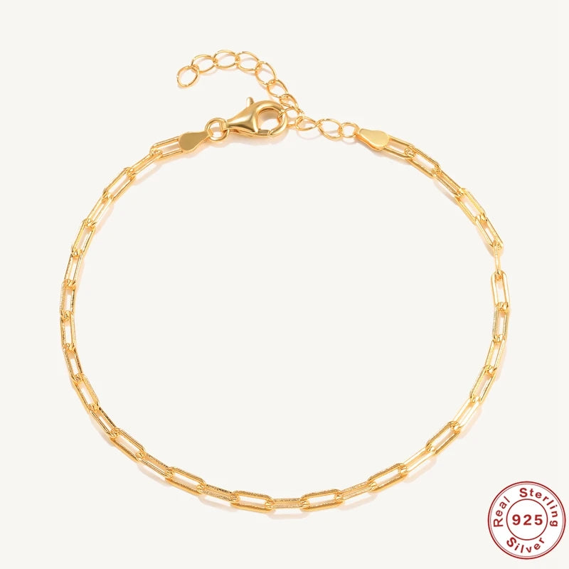 925 Silver Paper Clip Chain Bracelet Boho Charm Bangle
