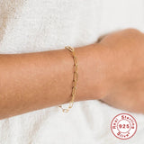 925 Silver Paper Clip Chain Bracelet Boho Charm Bangle