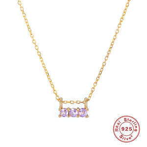 925 Silver Purple Crystal Zircon Retro Pendant Necklace Gift