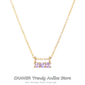 925 Silver Purple Crystal Zircon Retro Pendant Necklace Gift