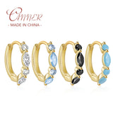 Colorful Zircon Hoop Earrings 925 Sterling Silver Circle Ear Jewelry