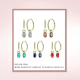 Colorful Oval Zircon Huggie Earrings 925 Sterling Silver Hoop Earring